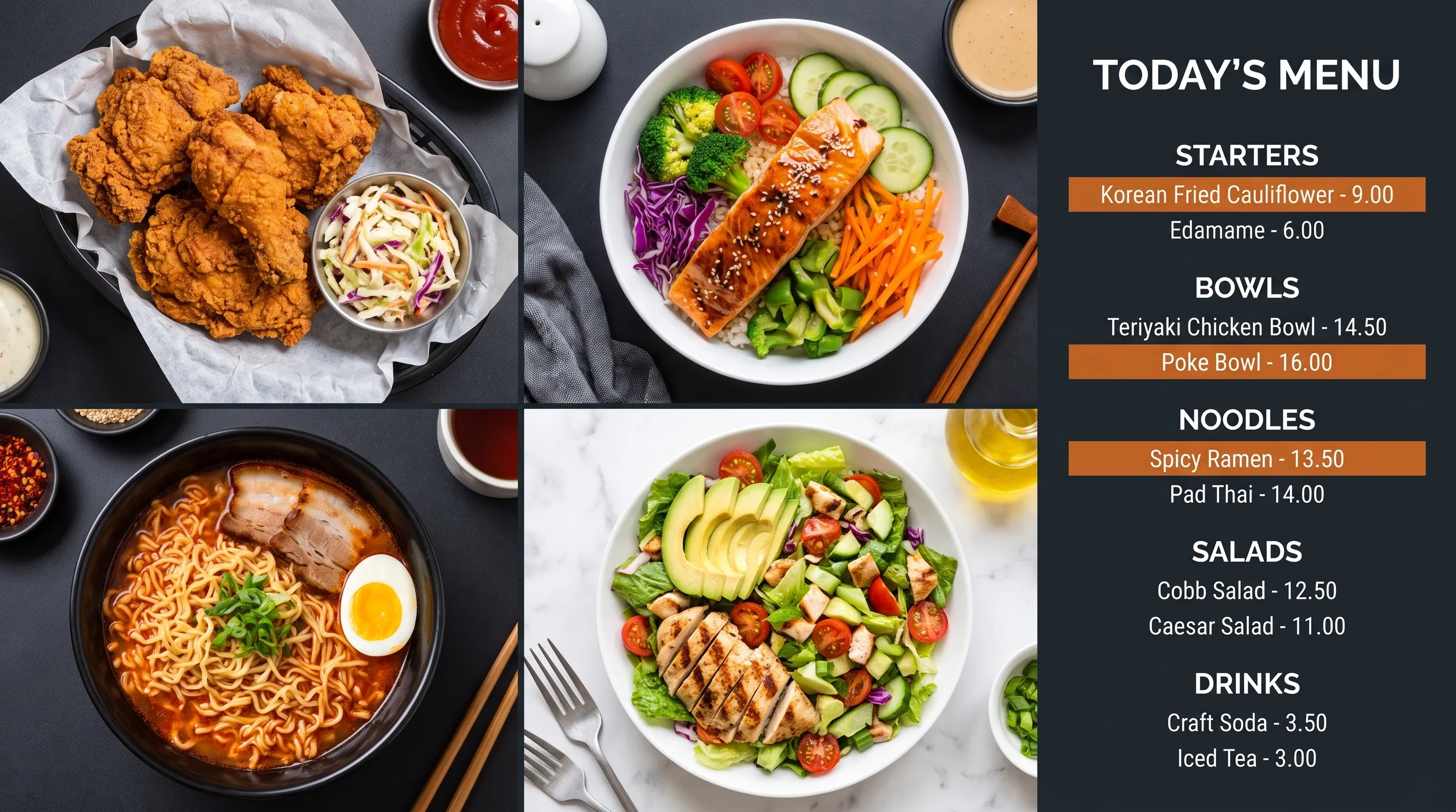 Digital menu board slide for a restaurant
